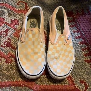 Checkered peach and white vans